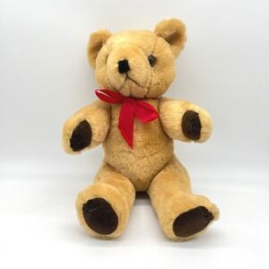 Vintage Classic Teddy‎ Bear Plush Toy Red Ribbon Stuffed Animal Collectible